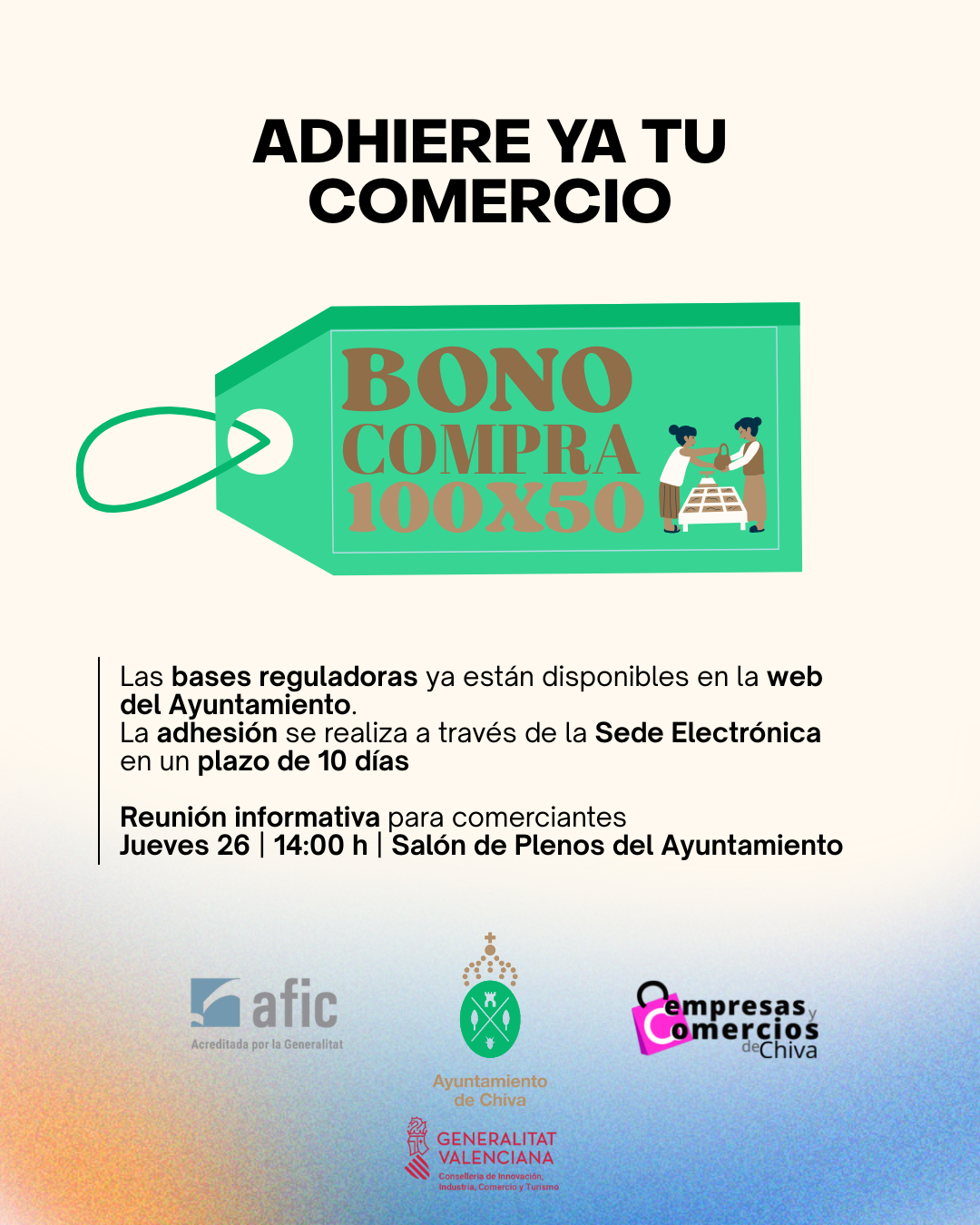 Chiva impulsa el comercio local con el Bono Compra 100 x 50