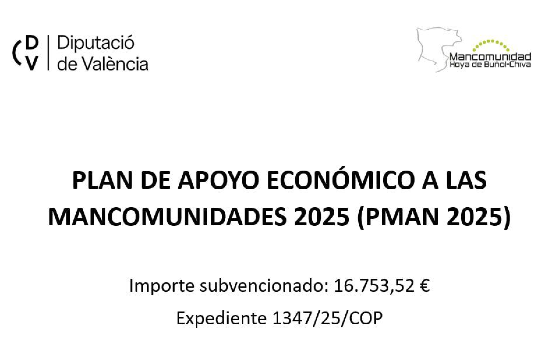 Plan de Apoyo Económico a las Mancomunidades por parte de la Diputación de Valencia