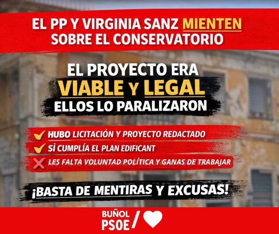 El PSOE de Buñol asegura que el PP miente sobre el Conservatorio para tapar su falta de gestión