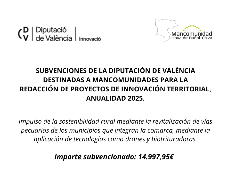 La Diputación de Valencia ha concedido a la Mancomunidad una subvención para Proyectos de Innovación Territorial