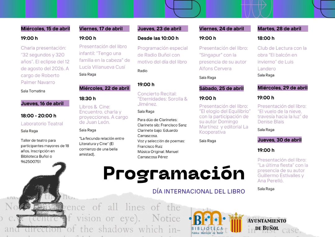 Buñol celebra el Mes del Libro con una amplia programación cultural