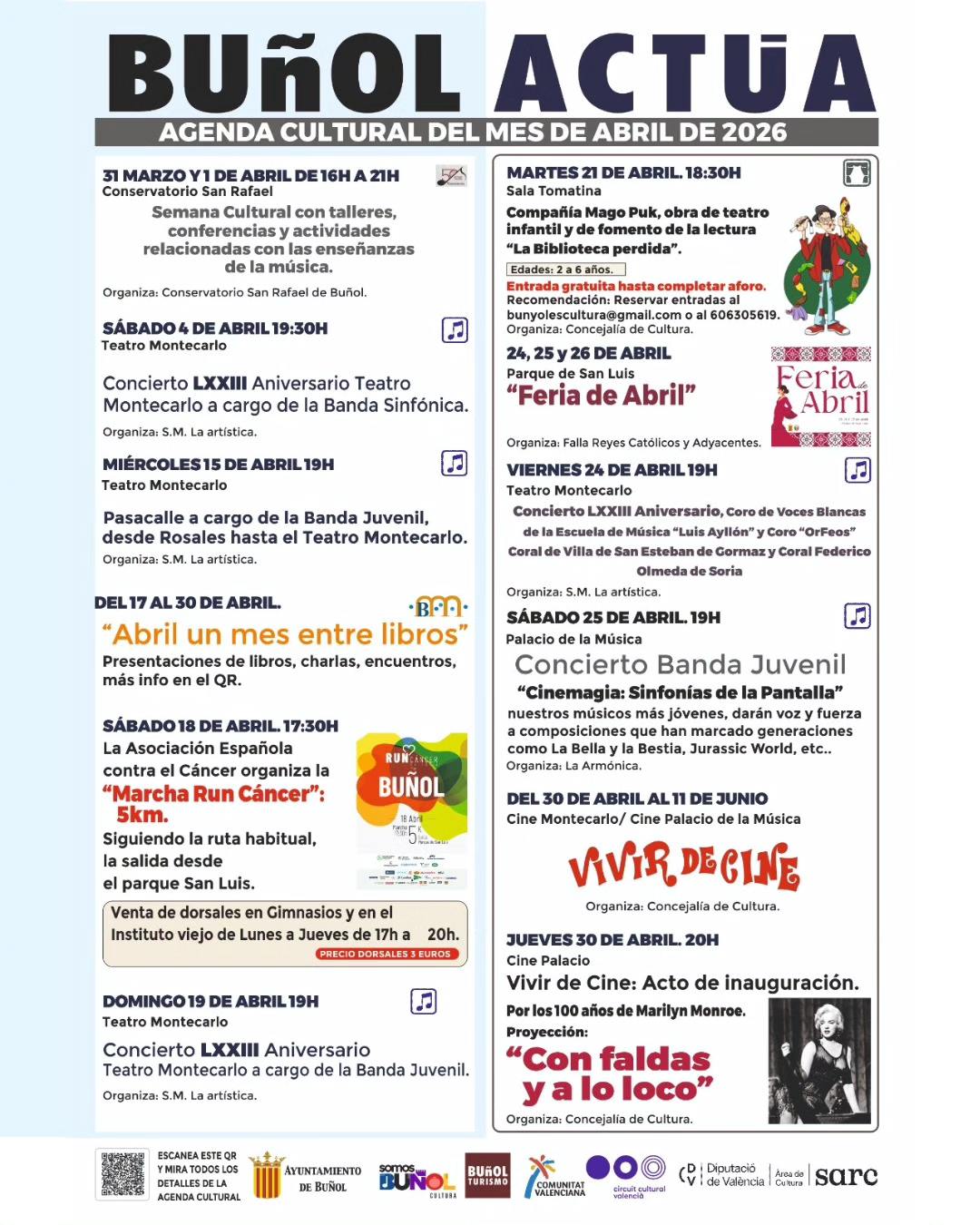 La agenda cultural del mes de abril llena de conciertos, actos por el Mes del Libro, teatro, ferias y cine