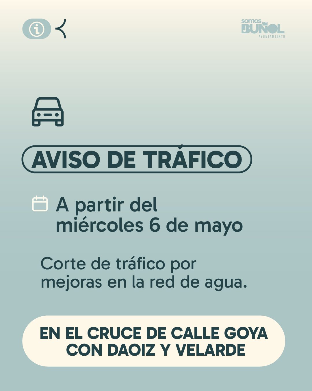 COMUNICADO CORTE TRÁFICO EN BUÑOL POR OBRAS