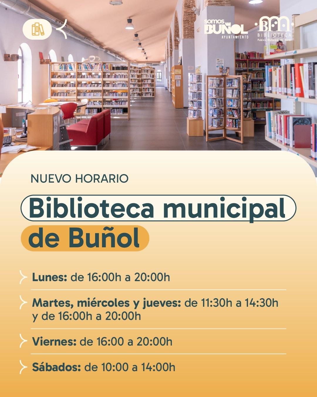 COMUNICADO NUEVO HORARIO BIBLIOTECA PÚBLICA MUNICIPAL BUÑOL