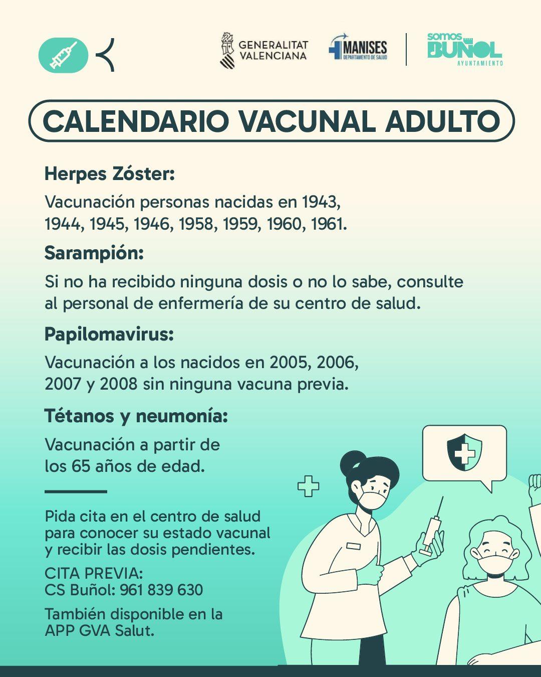 El Ayuntamiento de Buñol recuerda a la población mantener al día la vacunación