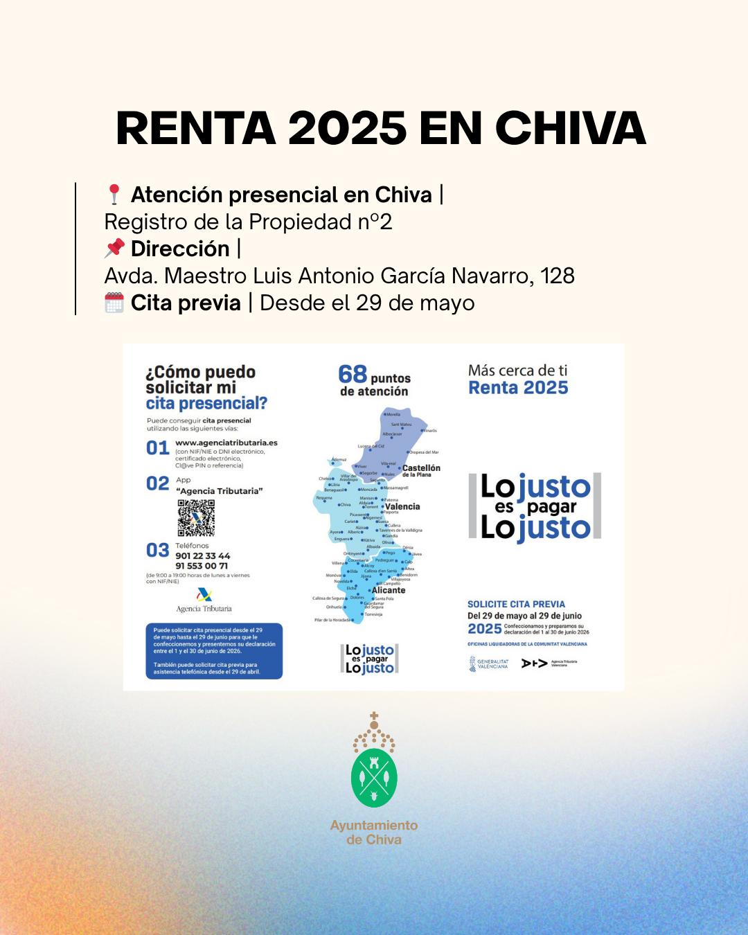 Renta 2025: cita presencial en Chiva para ayuda en la declaración a partir del 29 de mayo