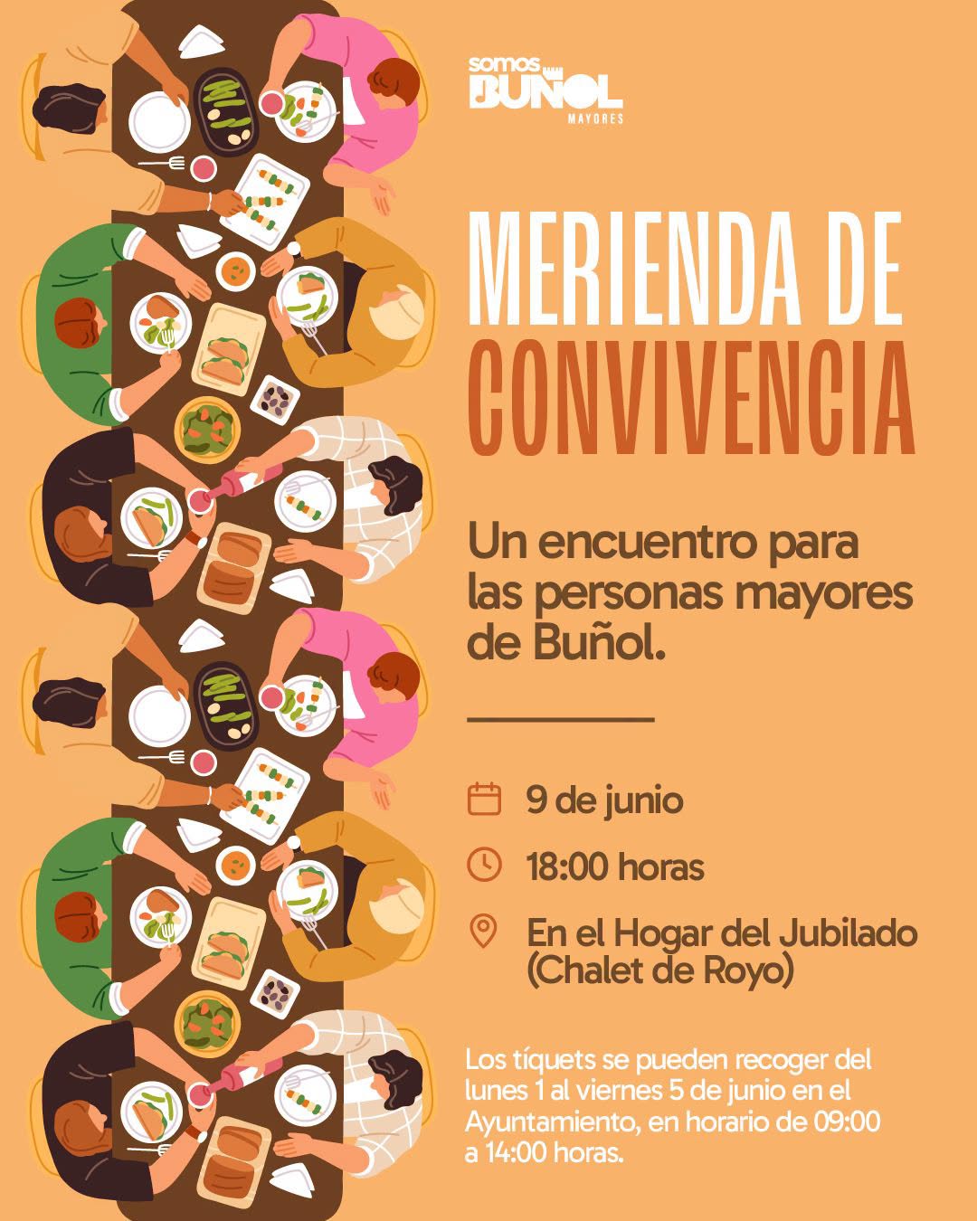 El Hogar del Jubilado de Buñol acoge el próximo 9 de junio una merienda para los mayores