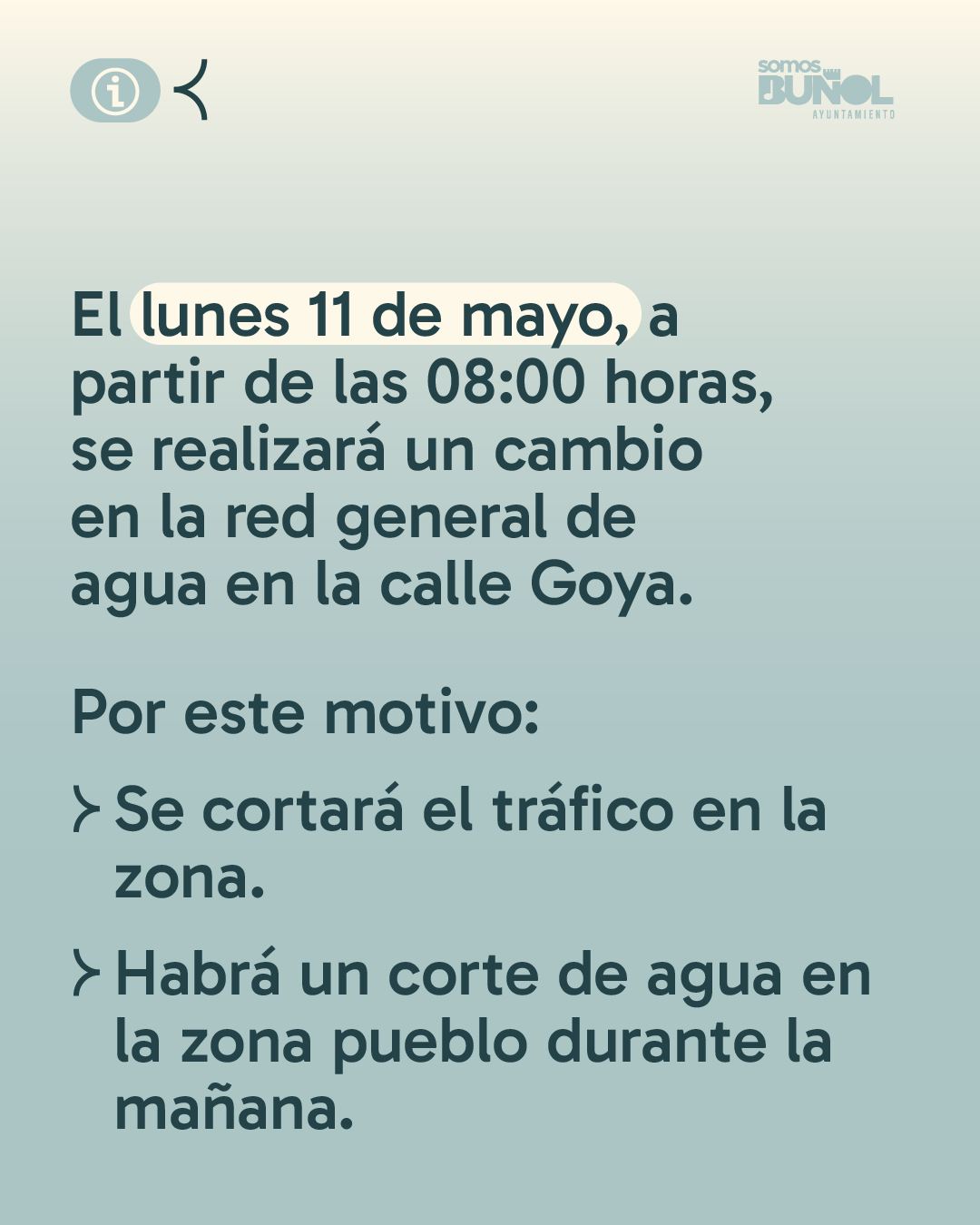 COMUNICADO CORTE DE TRÁFICO EN LA CALLE GOYA Y DE AGUA EN LA ZONA DEL PUEBLO