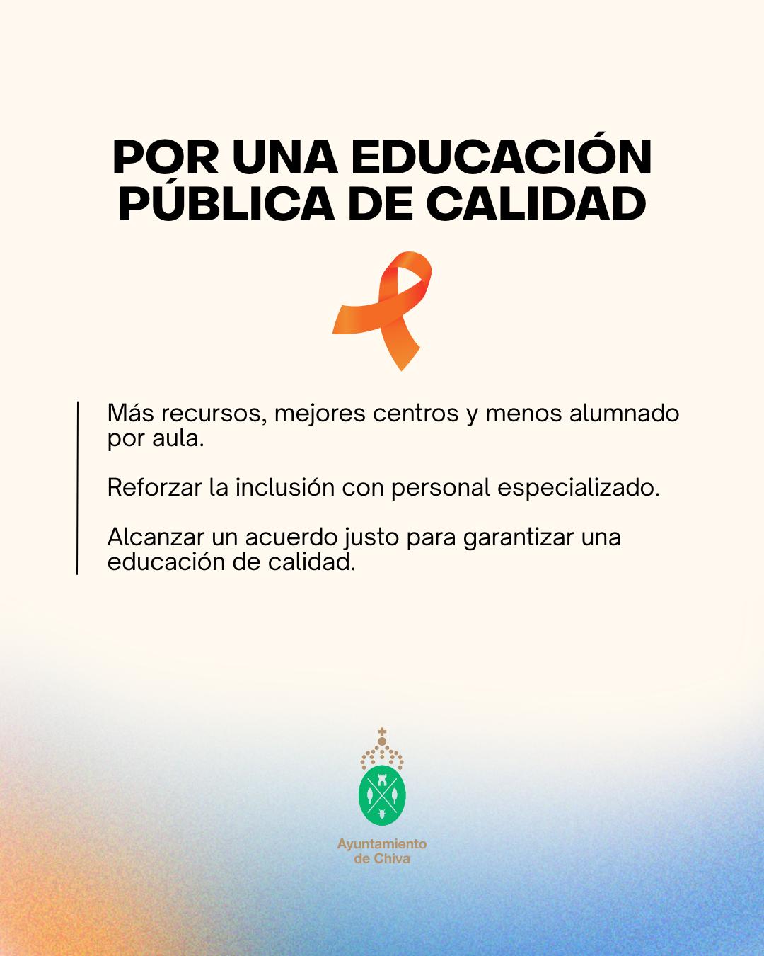El Consejo Escolar Municipal de Chiva aprueba una declaración institucional en defensa de la educación pública valenciana