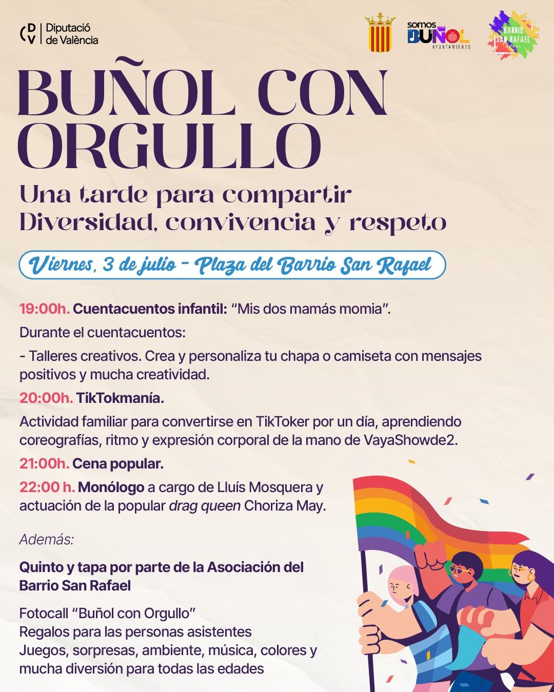 Buñol celebra el Día del Orgullo LGTBI el viernes 3 de julio en la Plaza del Barrio San Rafael