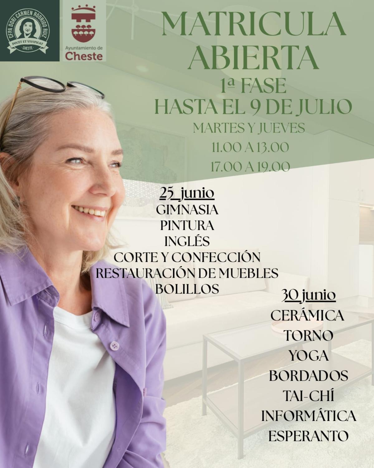 El Centro de Formación de Personas Adultas de Cheste abre la matrícula para el próximo curso