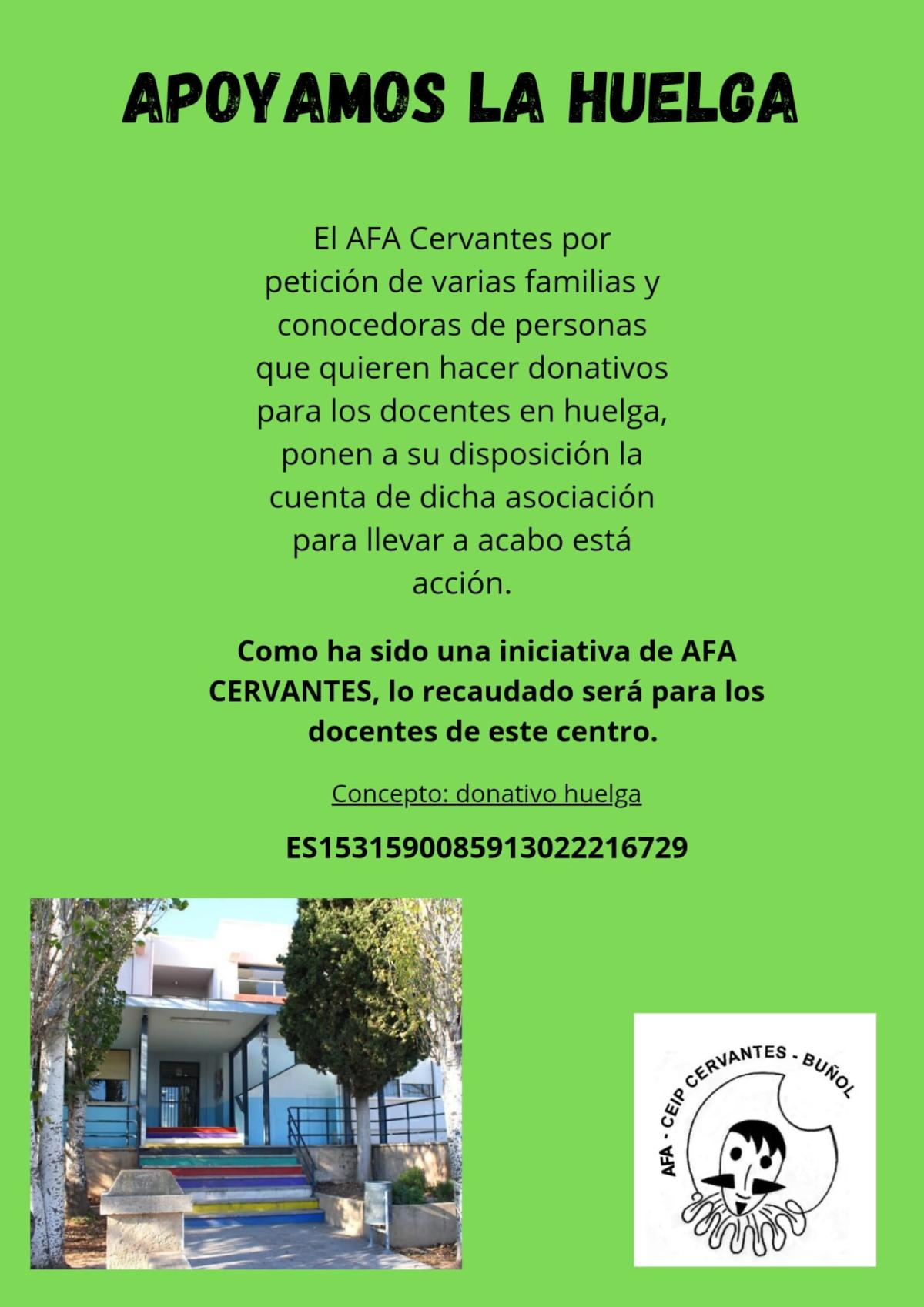 COMUNICADO AFA CEIP CERVANTES DE BUÑOL EN APOYO A DOCENTES EN HUELGA