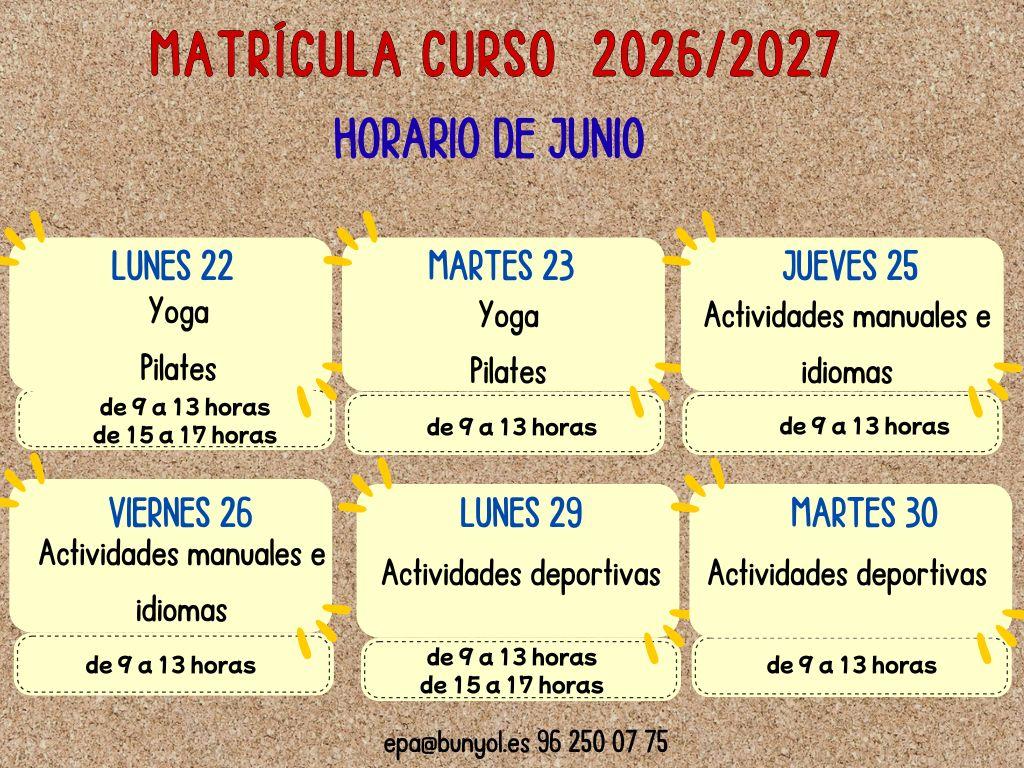 COMUNICADO MATRÍCULA EPA BUÑOL CURSO 2026-2027