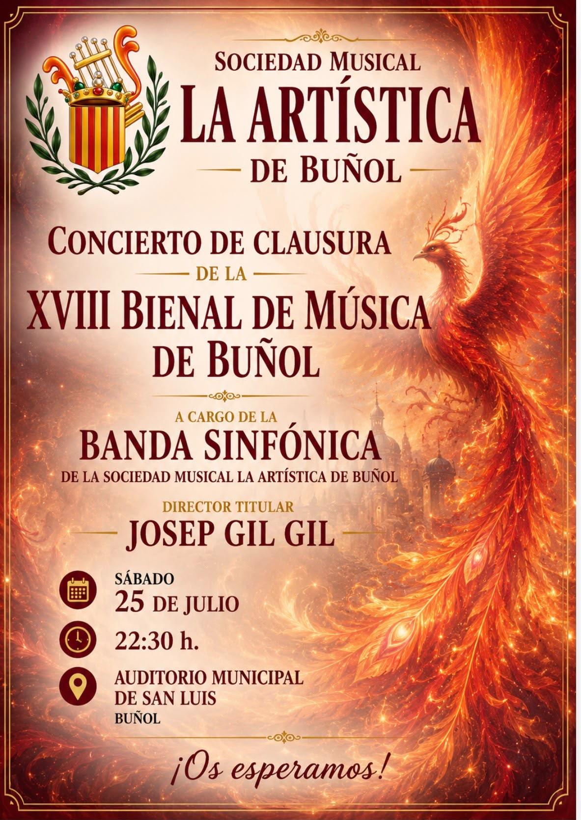 La Banda Sinfónica de la SM La Artística, encargada de clausurar la XVIII Bienal de Música de Buñol el próximo sábado