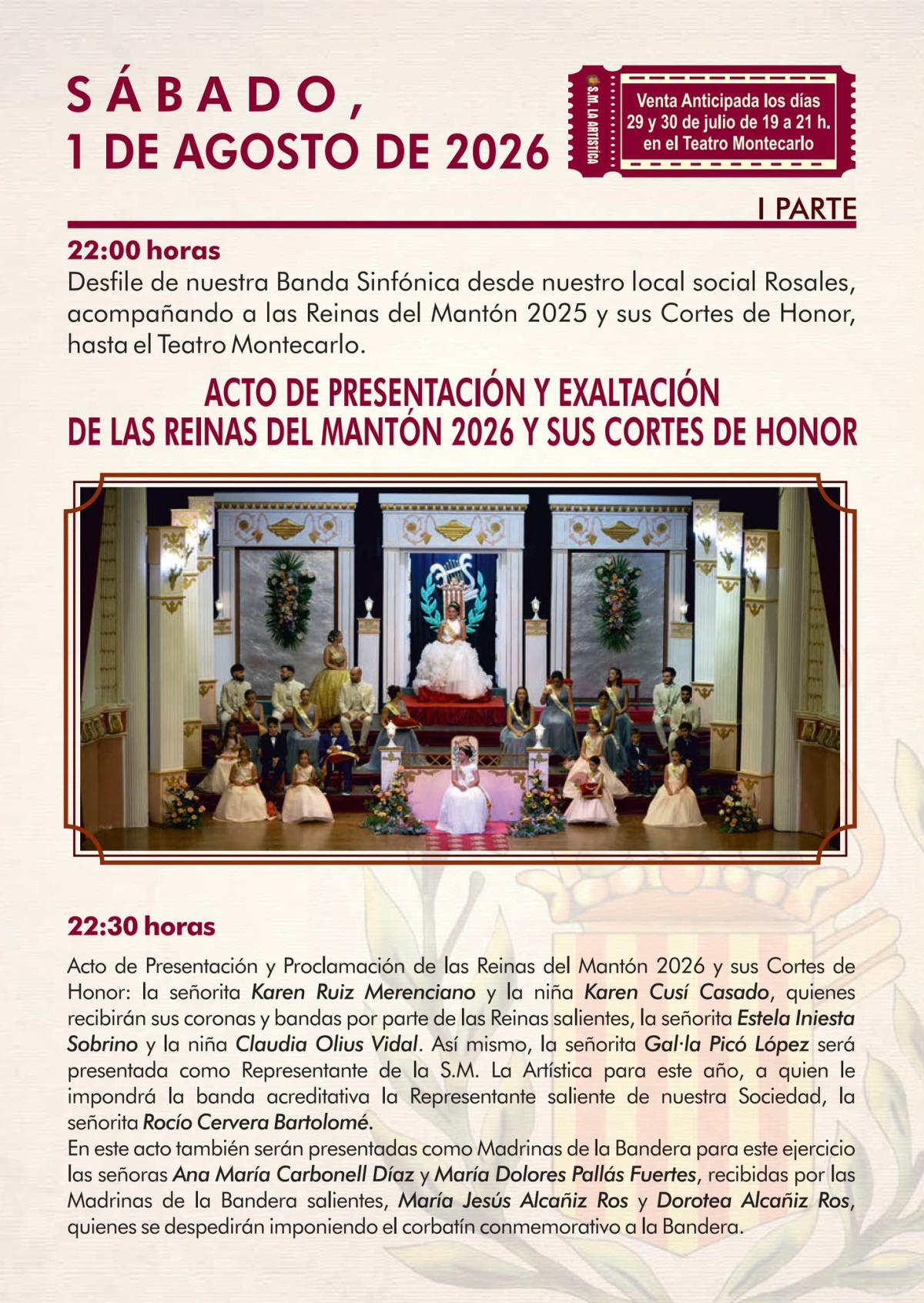 El Teatro Montecarlo presenta a sus Reinas del Mantón y Representante para 2026 mañana