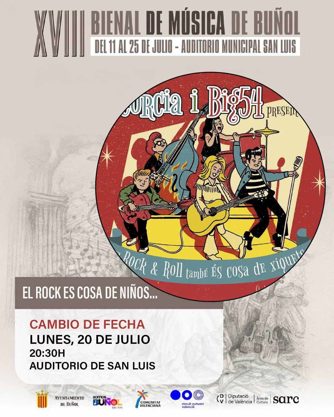El Ayuntamiento de Buñol informa del cambio del concierto de la Bienal previsto para el domingo al lunes por la final del Mundial