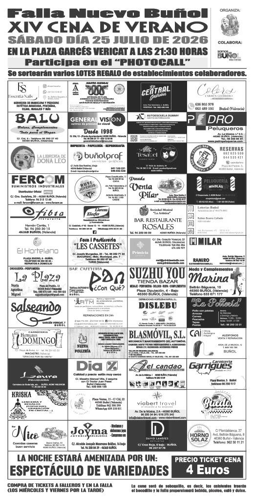 COMUNICADO CENA DE VERANO DE LA FALLA NUEVO BUÑOL