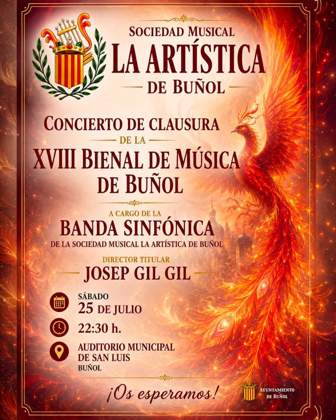 COMUNICADO CAMBIO HORARIO CLAUSURA BIENAL DE MÚSICA DE BUÑOL