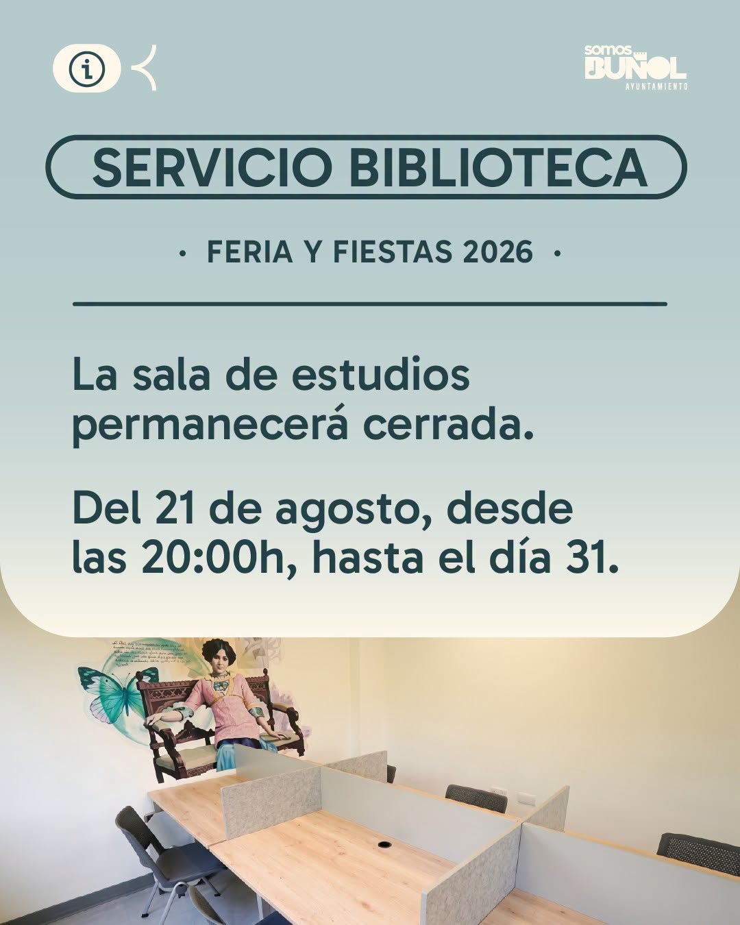 COMUNICADO AVISO SOBRE LA SALA DE ESTUDIO DE BUÑOL