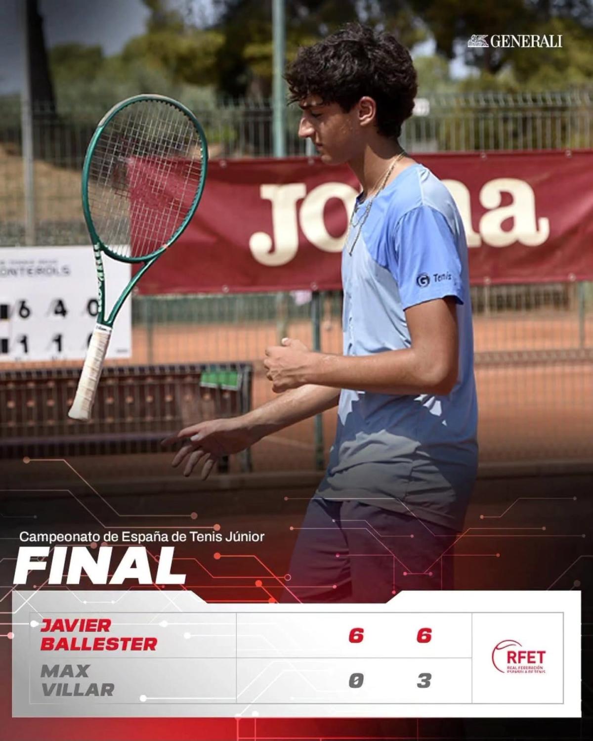 El joven tenista buñolense Javier Ballester Galarza, Campeón de España Junior de Tenis