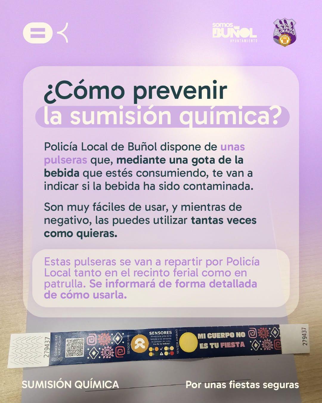 La Policía Local de Buñol dispone de pulseras que detectan posibles casos de sumisión química durante toda la Feria y Fiestas