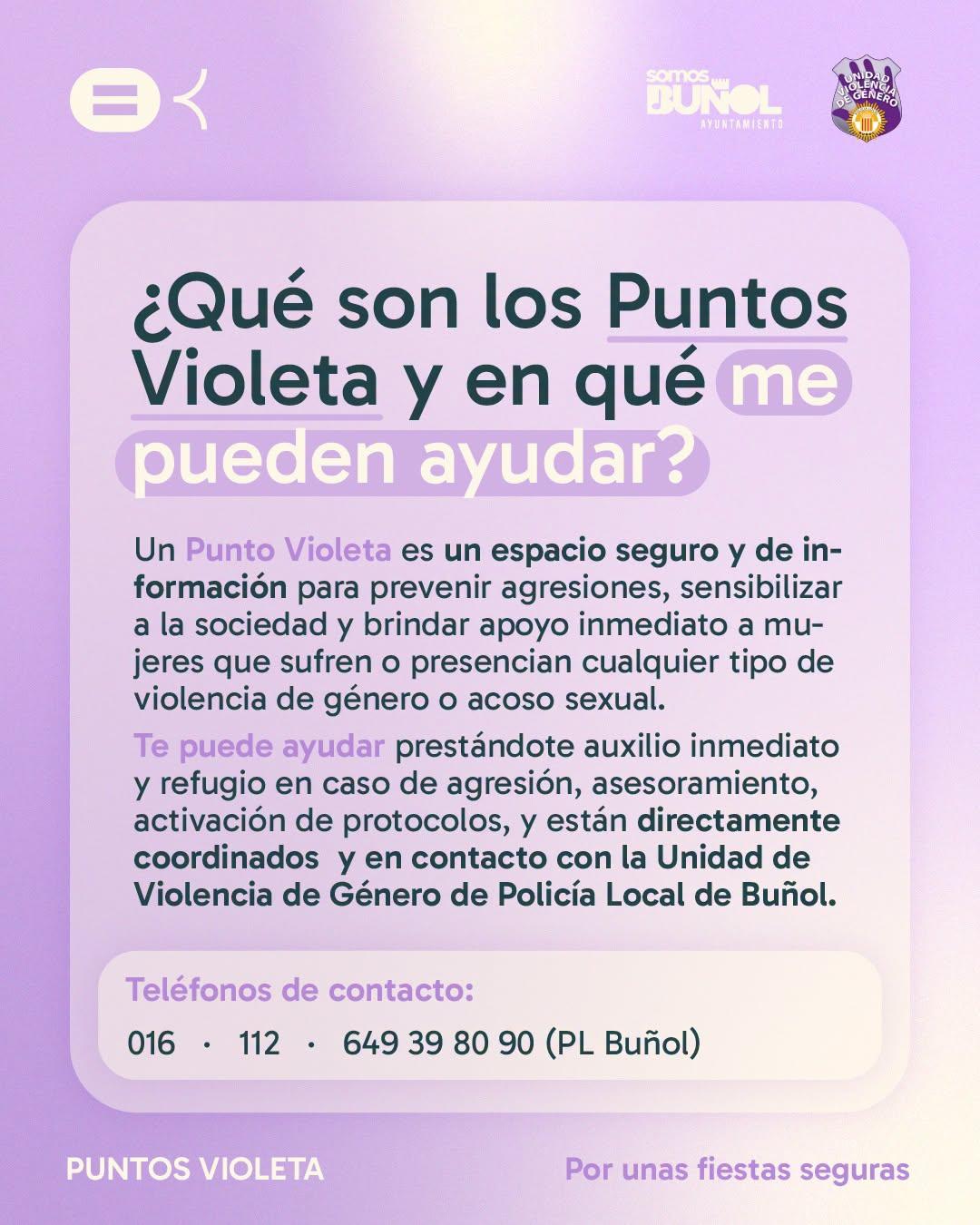 El Ayuntamiento de Buñol informa a la población de los Puntos Violeta y cómo pueden ayudar durante la Feria y Fiestas de Buñol