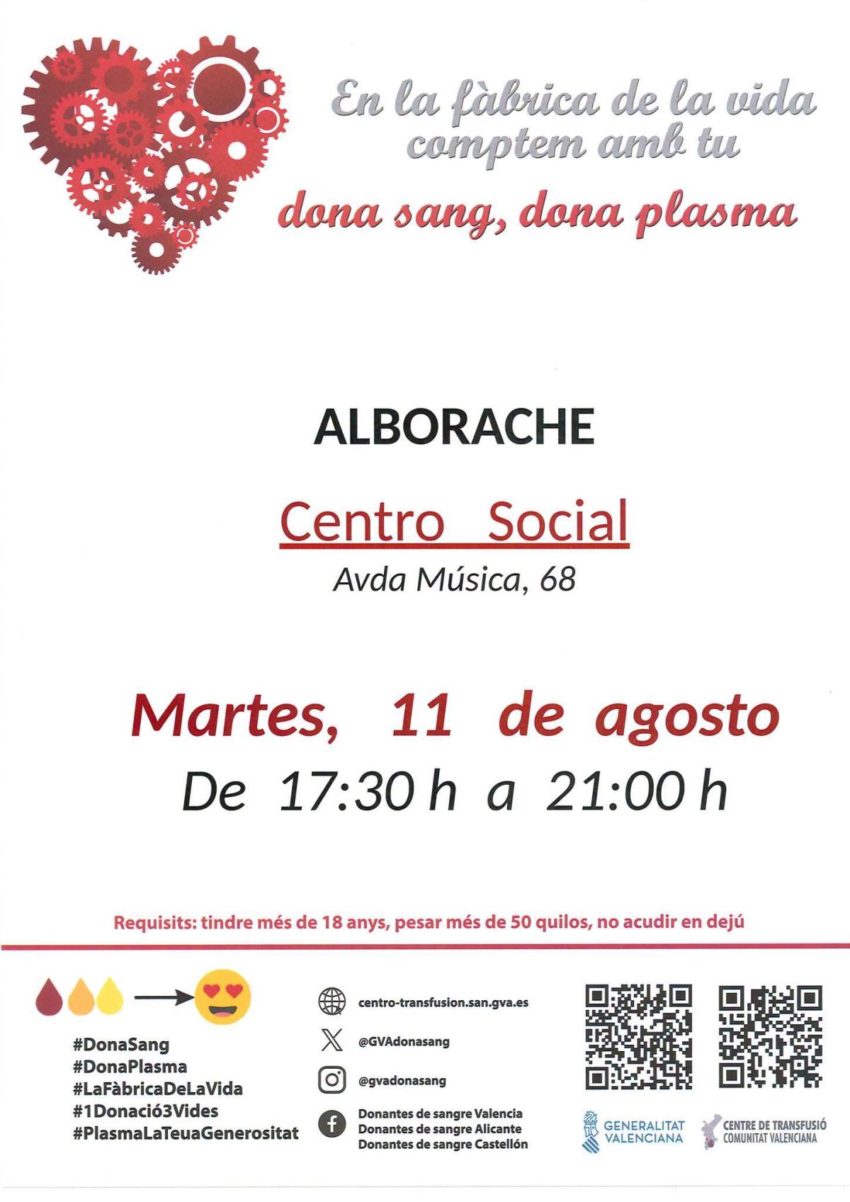 COMUNICADO DONACIÓN DE SANGRE EN ALBORACHE