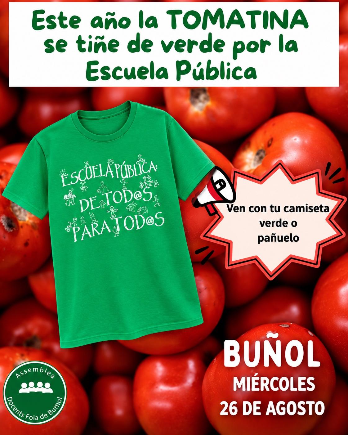 “La Tomatina se tiñe de verde” reivindicará la defensa de la Escuela Pública