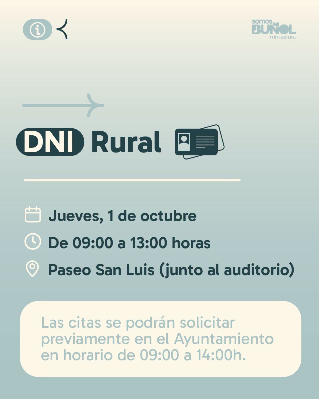 El Ayuntamiento de Buñol informa de una nueva fecha para el DNI Rural en la localidad