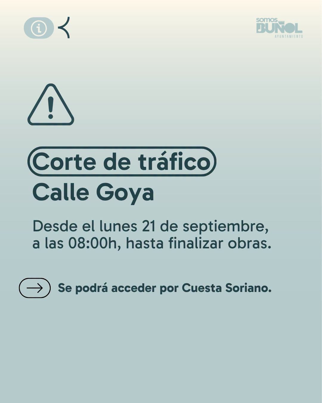 COMUNICADO CORTE DE TRÁFICO EN LA CALLE GOYA EN BUÑOL