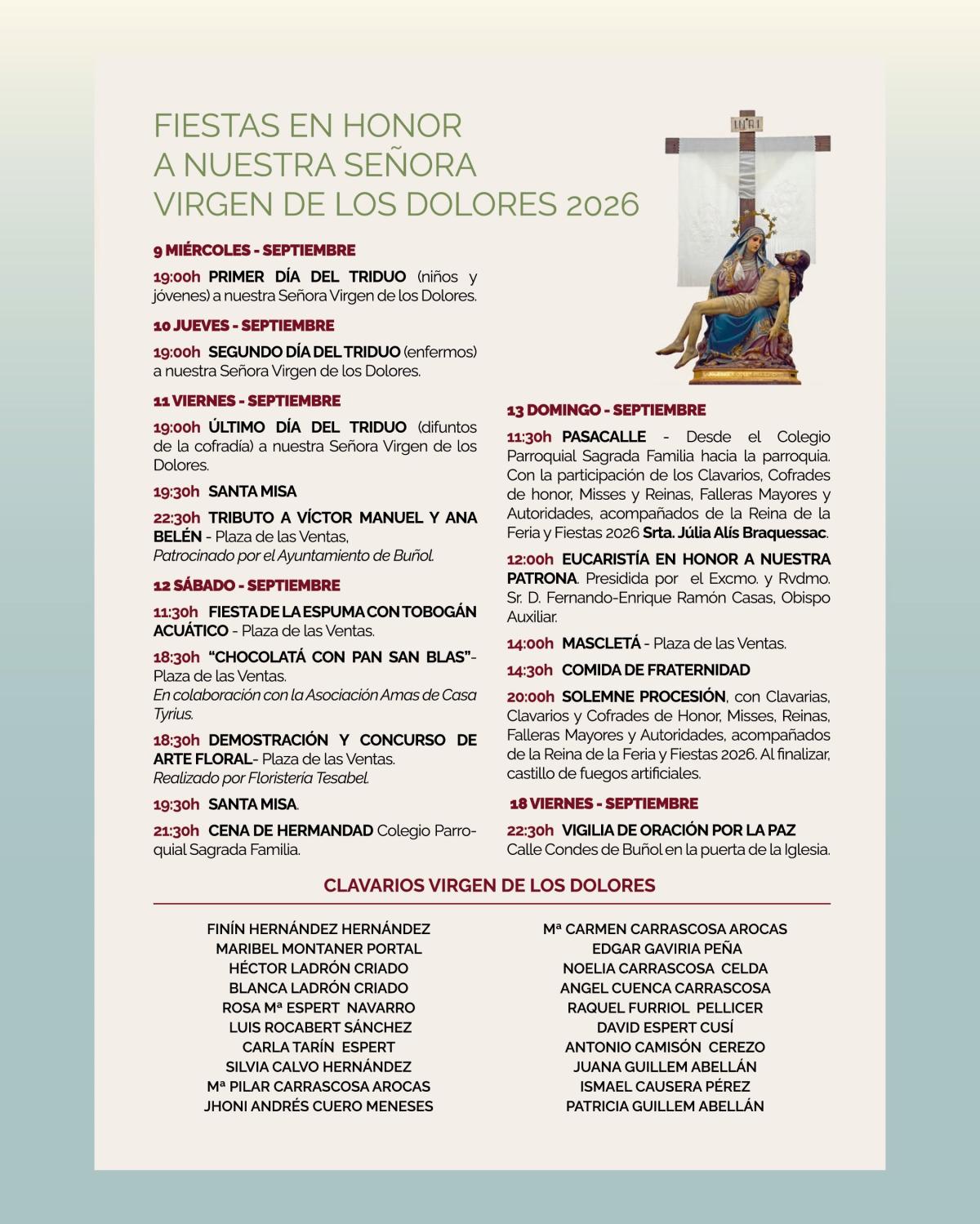 Desde mañana Buñol celebra las fiestas en honor a la Virgen de los Dolores