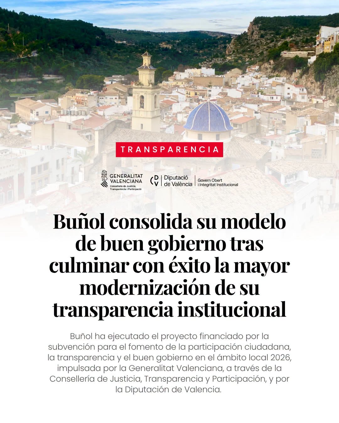 El Ayuntamiento de Buñol ha ejecutado el proyecto financiado por la subvención para el fomento de la transparencia local