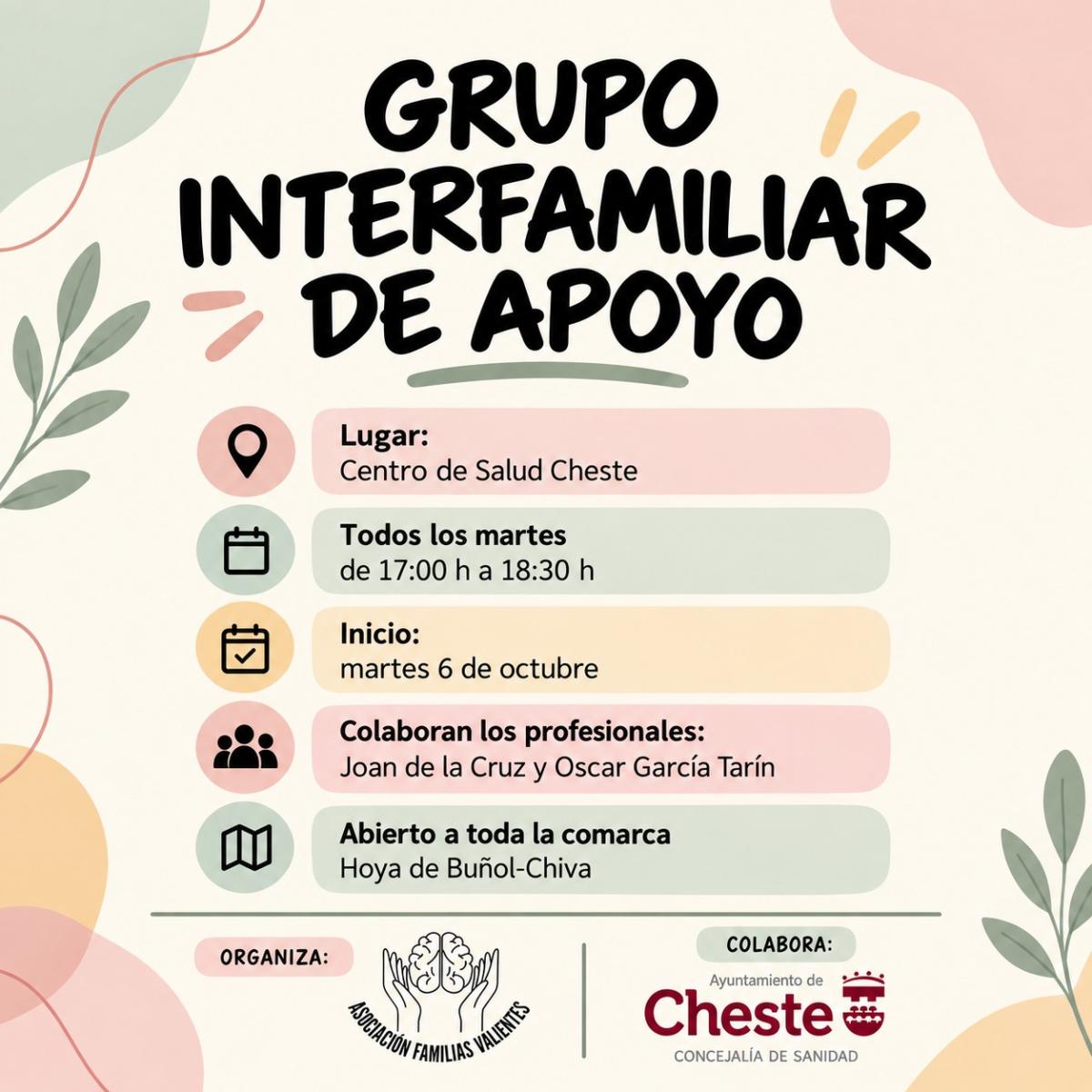 Cheste acoge un Grupo Interfamiliar de Apoyo abierto a toda la comarca Hoya de Buñol-Chiva