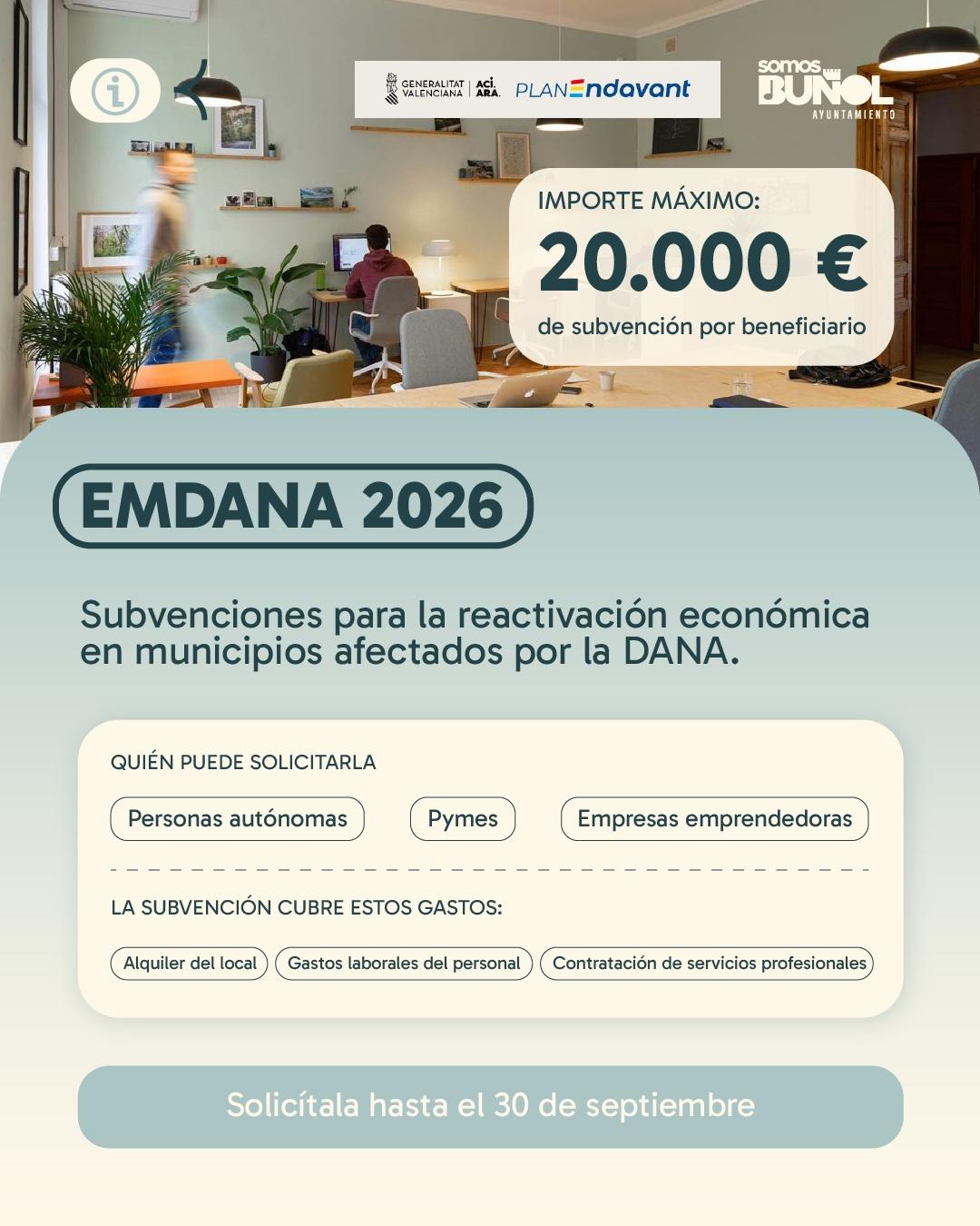 El Consistorio buñolense informa a la población de las Ayudas EMDANA 2026 para la reactivación económica