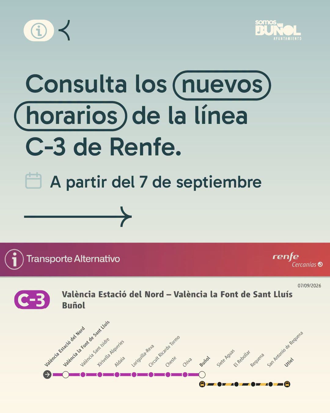 COMUNICADO NUEVOS HORARIOS DE LA LÍNEA C-3