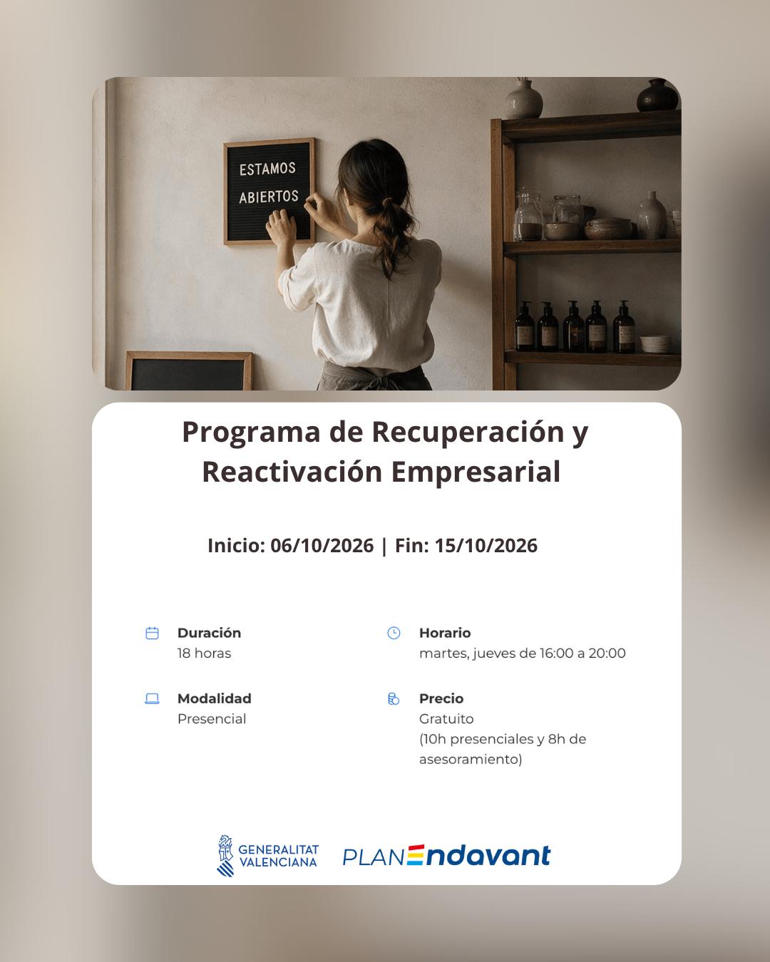 Chiva acoge el Programa de Recuperación y Reactivación Empresarial del Plan Endavant