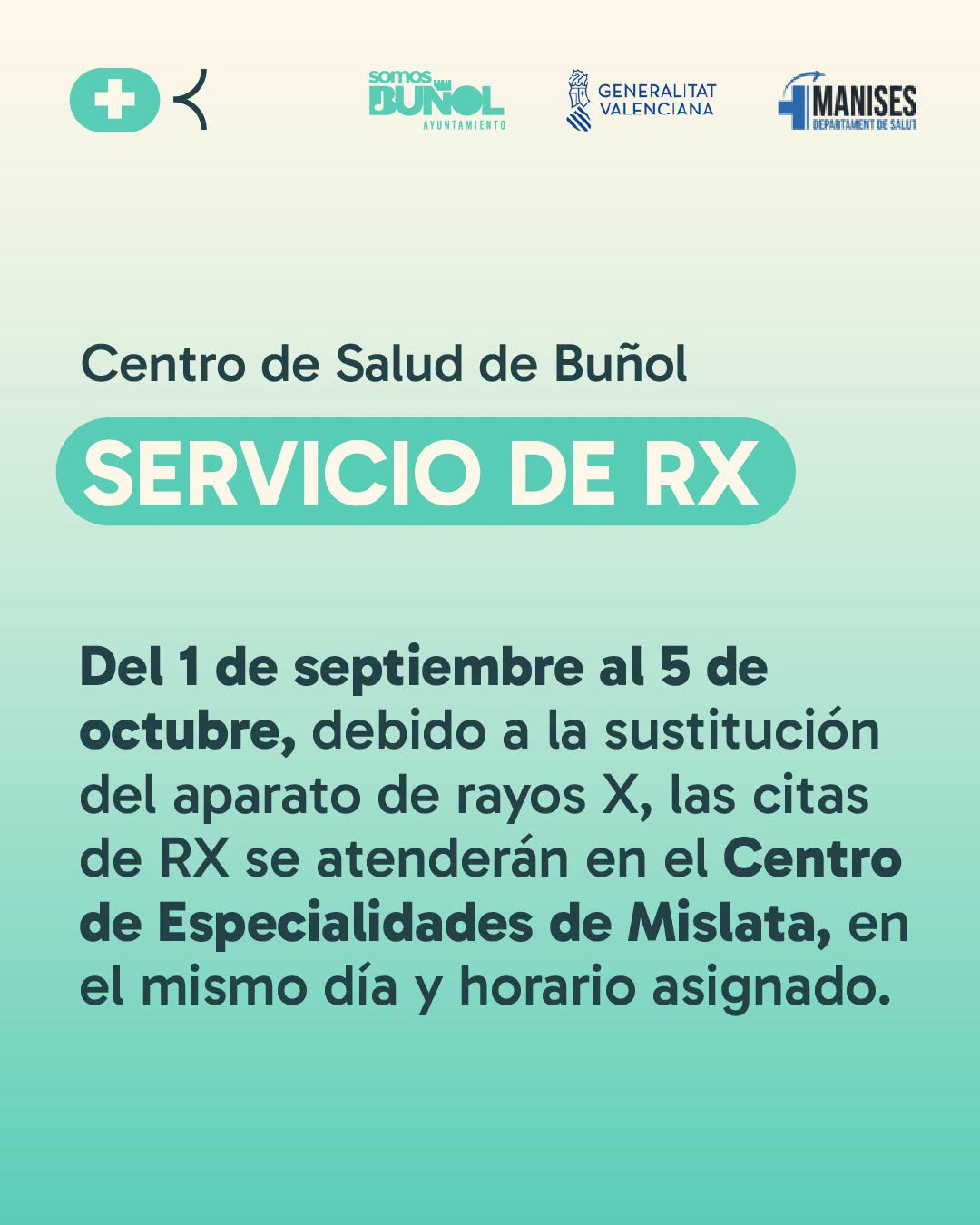 COMUNICADO RAYOS X CENTRO DE SALUD DE BUÑOL