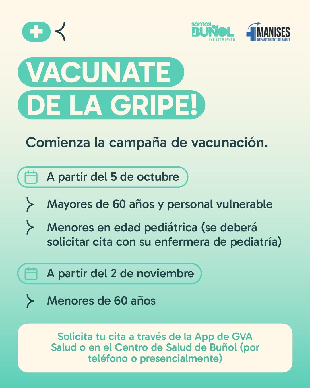 El Centro de Salud de Buñol informa del comienzo de la campaña de vacunación de la gripe