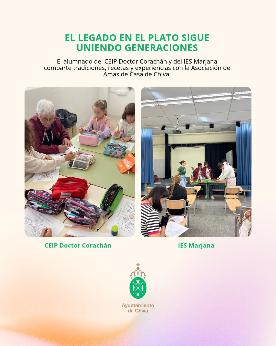 El proyecto intergeneracional «El legado en el plato» continúa su desarrollo en los centros educativos de Chiva