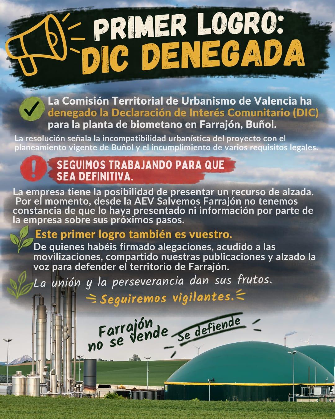 Salvemos Farrajón celebra la denegación de la DIC a la macroplanta de biometano de Farrajón