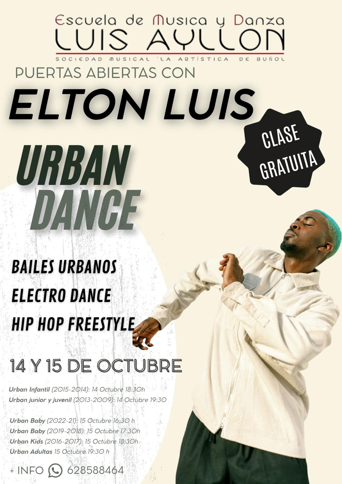 COMUNICADO PUERTAS ABIERTAS  DANZA URBANA EN LA ESCUELA DE MÚSICA Y DANZA LUIS AYLLÓN DE BUÑOL
