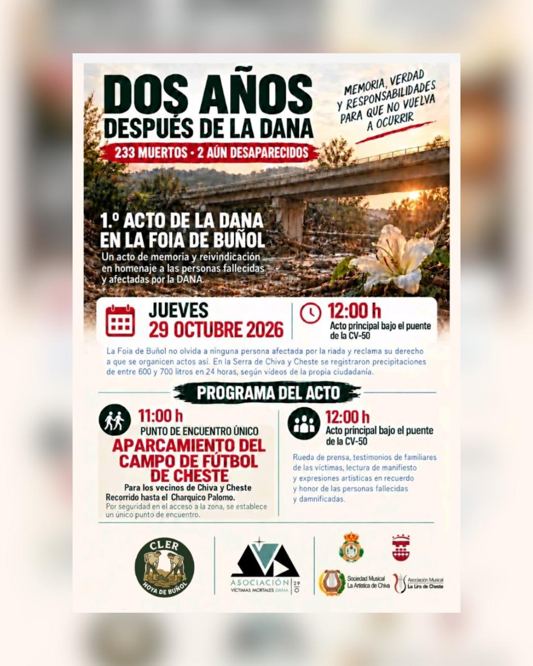 Chiva se suma al acto de homenaje a las víctimas de la DANA en su segundo aniversario