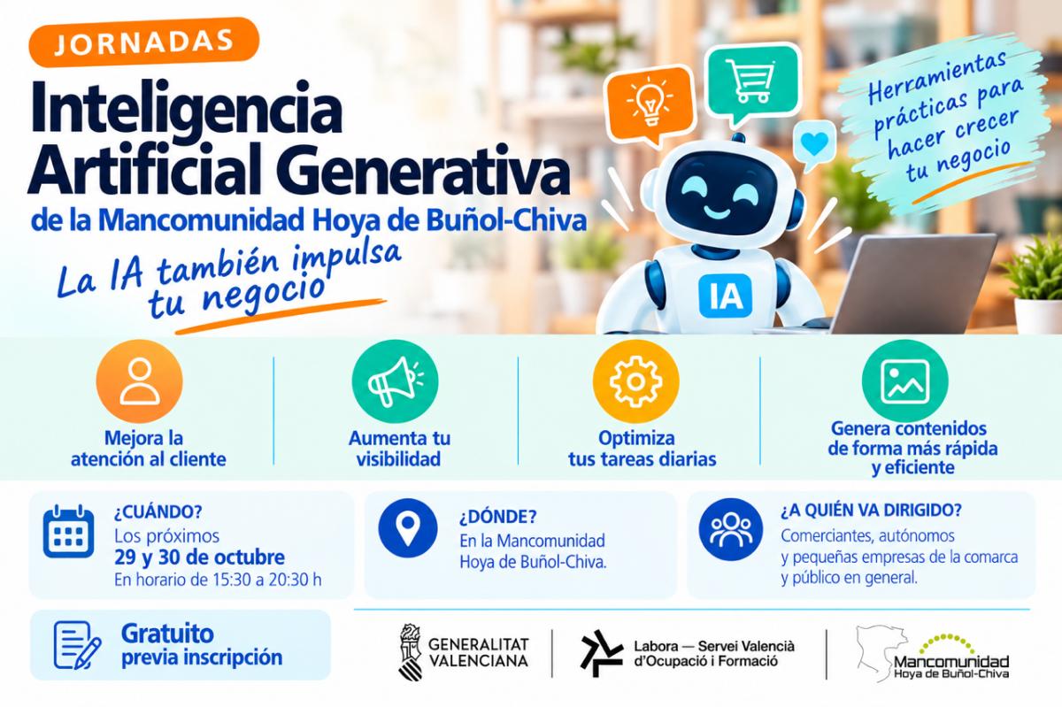 Jornadas formativas, de carácter gratuito sobre Inteligencia Artificial Generativa en la mancomunidad Hoya de Buñol Chiva