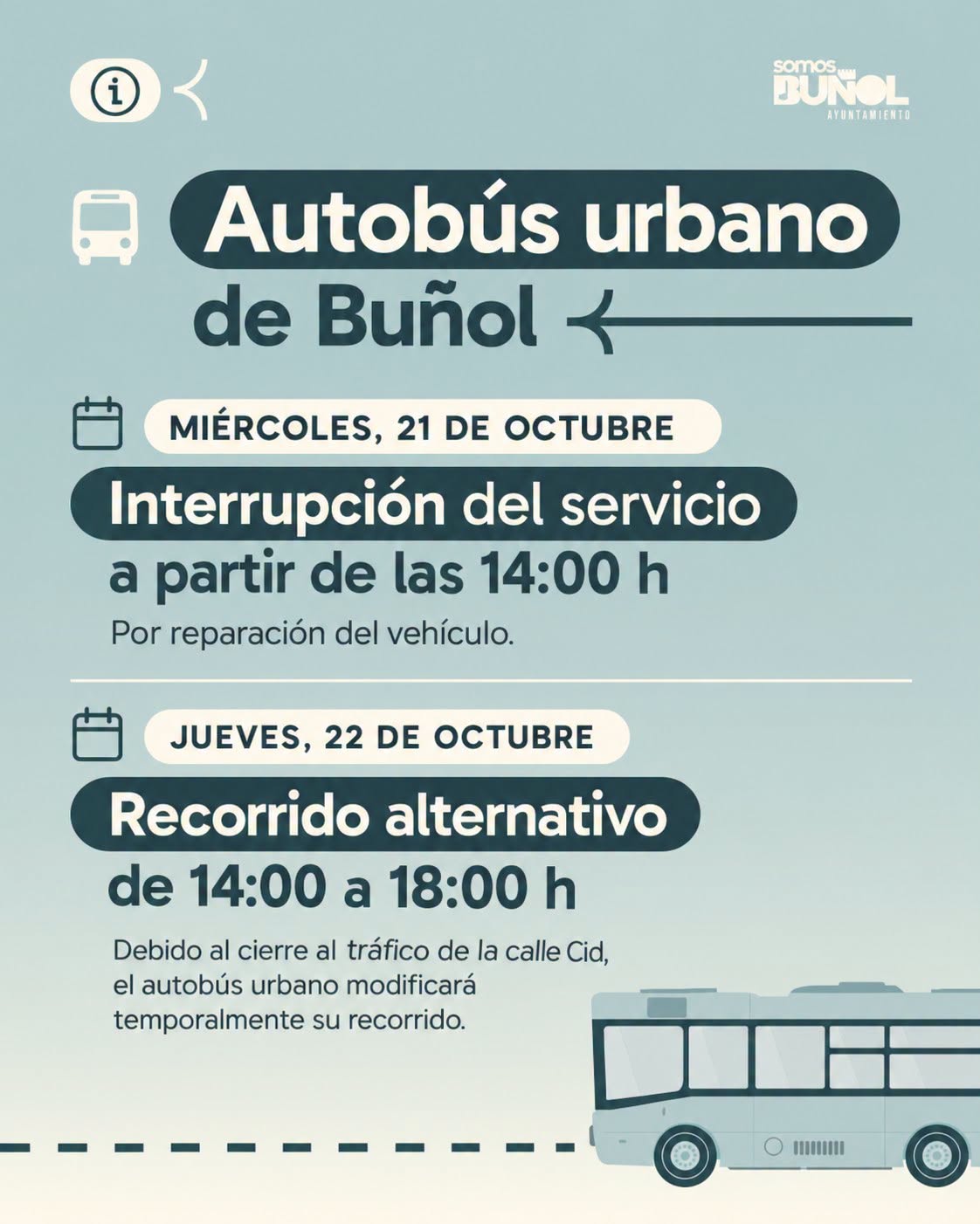 COMUNICADO ESTA TARDE RECORRIDO ALTERNATIVO DEL AUTOBÚS URBANO