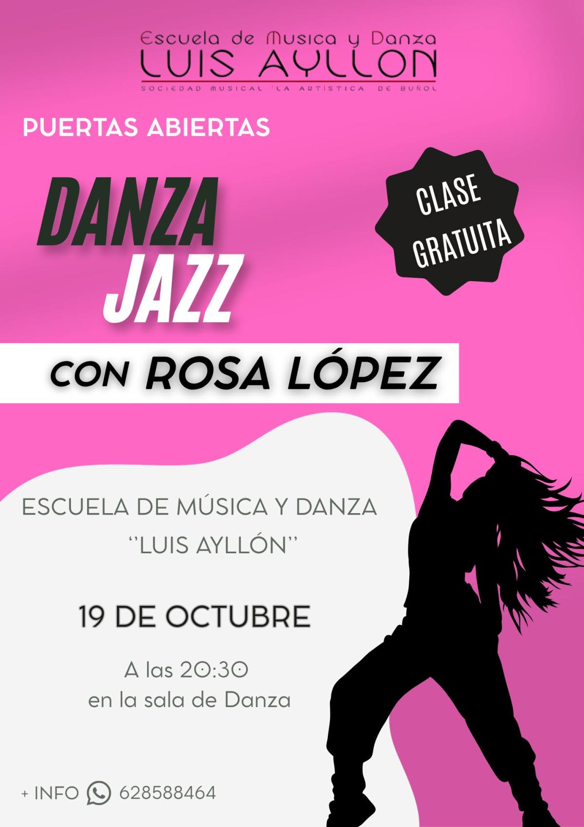 COMUNICADO JORNADA PUERTAS ABIERTAS DANZA JAZZ CON ROSA LÓPEZ EN LA ESCUELA DE DANZA LUIS AYLLÓN